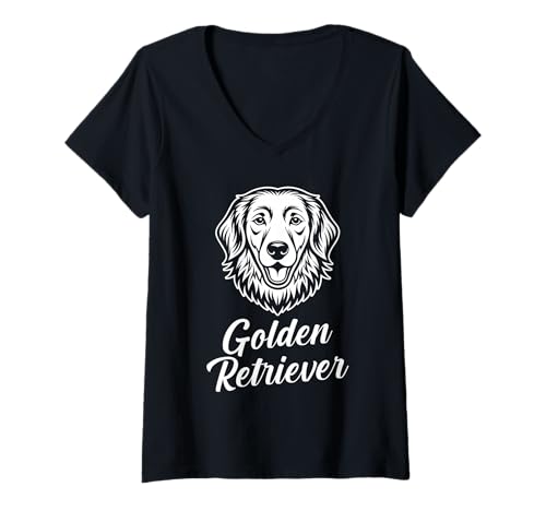 Damen Hund Golden Retriever T-Shirt mit V-Ausschnitt Damen Hund Golden Retriever T-Shirt mit V-Ausschnitt von Hunderasse Golden Retriever