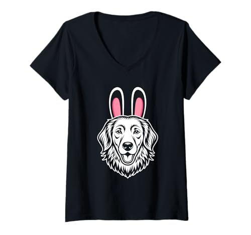 Damen Hund Golden Retriever T-Shirt mit V-Ausschnitt Damen Hund Golden Retriever T-Shirt mit V-Ausschnitt von Hunderasse Golden Retriever