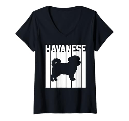 Damen Hund Havaneser T-Shirt mit V-Ausschnitt Damen Hund Havaneser T-Shirt mit V-Ausschnitt von Hunderasse Havaneser