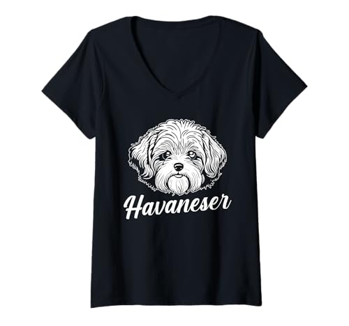 Damen Hund Havaneser T-Shirt mit V-Ausschnitt Damen Hund Havaneser T-Shirt mit V-Ausschnitt von Hunderasse Havaneser