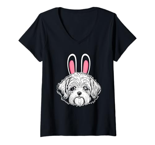 Damen Hund Havaneser T-Shirt mit V-Ausschnitt Damen Hund Havaneser T-Shirt mit V-Ausschnitt von Hunderasse Havaneser