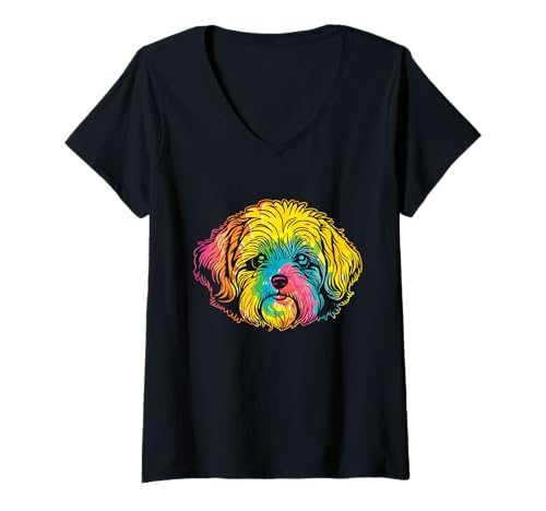Damen Hund Havaneser T-Shirt mit V-Ausschnitt Damen Hund Havaneser T-Shirt mit V-Ausschnitt von Hunderasse Havaneser
