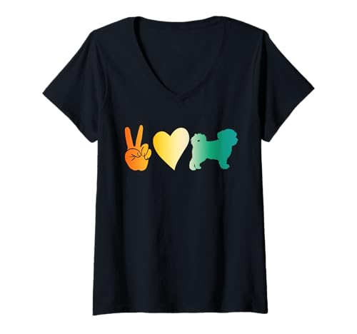 Damen Hund Havaneser T-Shirt mit V-Ausschnitt Damen Hund Havaneser T-Shirt mit V-Ausschnitt von Hunderasse Havaneser