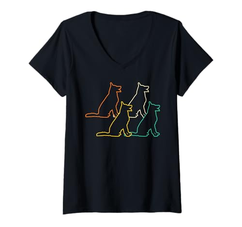 Damen Hund Husky T-Shirt mit V-Ausschnitt Damen Hund Husky T-Shirt mit V-Ausschnitt von Hunderasse Husky