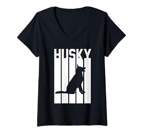 Damen Hund Husky T-Shirt mit V-Ausschnitt Damen Hund Husky T-Shirt mit V-Ausschnitt von Hunderasse Husky