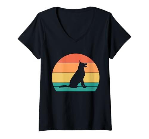 Damen Hund Husky T-Shirt mit V-Ausschnitt Damen Hund Husky T-Shirt mit V-Ausschnitt von Hunderasse Husky