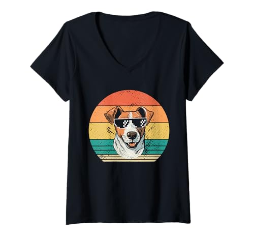 Damen Hund Jack Russell T-Shirt mit V-Ausschnitt Damen Hund Jack Russell T-Shirt mit V-Ausschnitt von Hunderasse Jack Russell