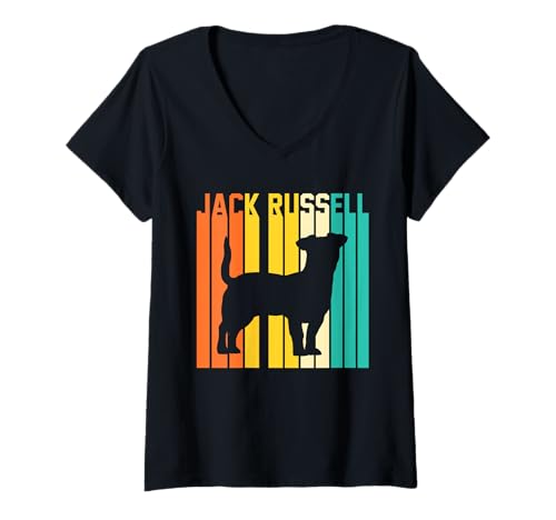 Damen Hund Jack Russell T-Shirt mit V-Ausschnitt Damen Hund Jack Russell T-Shirt mit V-Ausschnitt von Hunderasse Jack Russell
