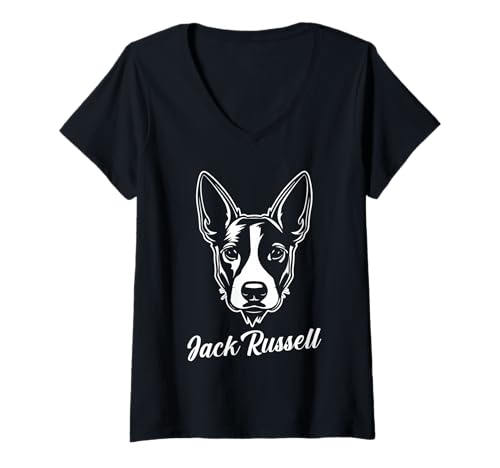 Damen Hund Jack Russell T-Shirt mit V-Ausschnitt Damen Hund Jack Russell T-Shirt mit V-Ausschnitt von Hunderasse Jack Russell