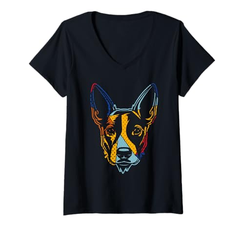 Damen Hund Jack Russell T-Shirt mit V-Ausschnitt Damen Hund Jack Russell T-Shirt mit V-Ausschnitt von Hunderasse Jack Russell