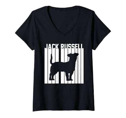 Damen Hund Jack Russell T-Shirt mit V-Ausschnitt Damen Hund Jack Russell T-Shirt mit V-Ausschnitt von Hunderasse Jack Russell
