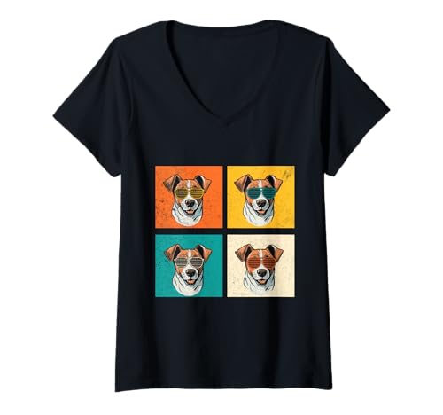 Damen Hund Jack Russell T-Shirt mit V-Ausschnitt Damen Hund Jack Russell T-Shirt mit V-Ausschnitt von Hunderasse Jack Russell