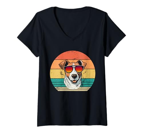 Damen Hund Jack Russell T-Shirt mit V-Ausschnitt Damen Hund Jack Russell T-Shirt mit V-Ausschnitt von Hunderasse Jack Russell