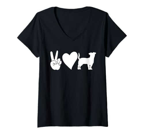 Damen Hund Jack Russell T-Shirt mit V-Ausschnitt Damen Hund Jack Russell T-Shirt mit V-Ausschnitt von Hunderasse Jack Russell