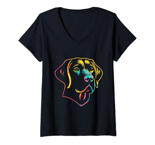 Damen Hund Labrador T-Shirt mit V-Ausschnitt Damen Hund Labrador T-Shirt mit V-Ausschnitt von Hunderasse Labrador