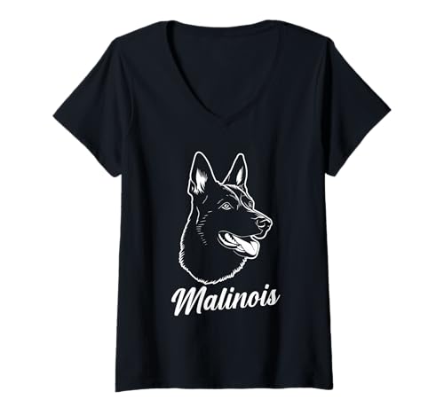 Damen Hund Malinois T-Shirt mit V-Ausschnitt Damen Hund Malinois T-Shirt mit V-Ausschnitt von Hunderasse Malinois