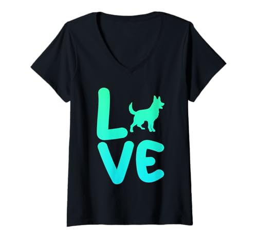 Damen Hund Malinois T-Shirt mit V-Ausschnitt Damen Hund Malinois T-Shirt mit V-Ausschnitt von Hunderasse Malinois