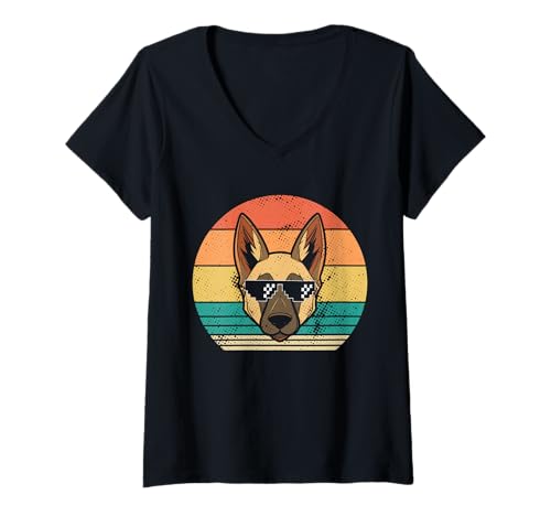 Damen Hund Malinois T-Shirt mit V-Ausschnitt Damen Hund Malinois T-Shirt mit V-Ausschnitt von Hunderasse Malinois