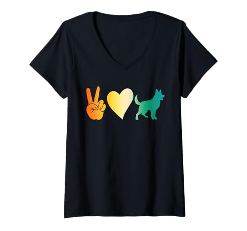 Damen Hund Malinois T-Shirt mit V-Ausschnitt Damen Hund Malinois T-Shirt mit V-Ausschnitt von Hunderasse Malinois