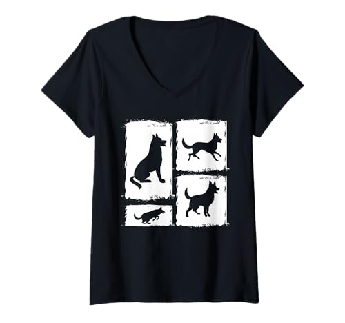 Damen Hund Malinois T-Shirt mit V-Ausschnitt Damen Hund Malinois T-Shirt mit V-Ausschnitt von Hunderasse Malinois