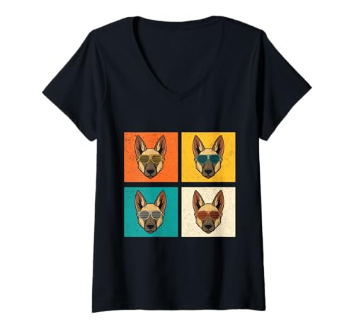 Damen Hund Malinois T-Shirt mit V-Ausschnitt Damen Hund Malinois T-Shirt mit V-Ausschnitt von Hunderasse Malinois