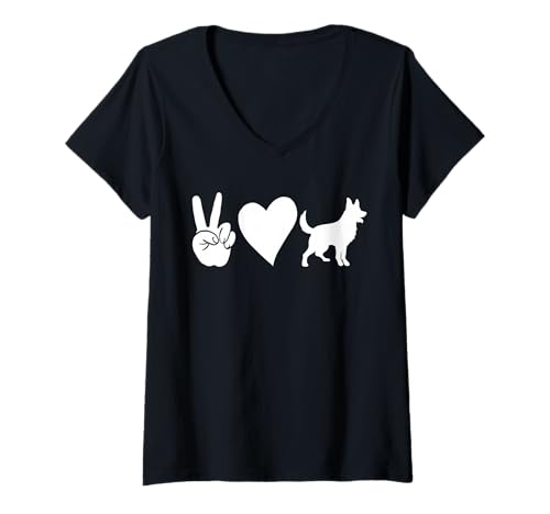 Damen Hund Malinois T-Shirt mit V-Ausschnitt Damen Hund Malinois T-Shirt mit V-Ausschnitt von Hunderasse Malinois