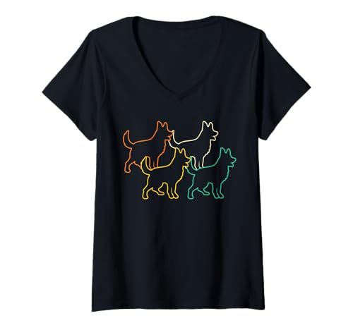 Damen Hund Malinois T-Shirt mit V-Ausschnitt Damen Hund Malinois T-Shirt mit V-Ausschnitt von Hunderasse Malinois