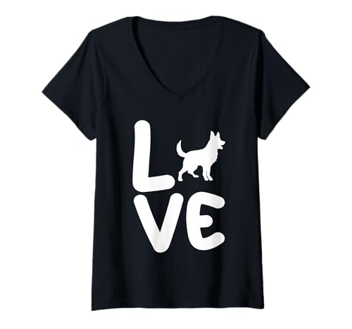 Damen Hund Malinois T-Shirt mit V-Ausschnitt Damen Hund Malinois T-Shirt mit V-Ausschnitt von Hunderasse Malinois