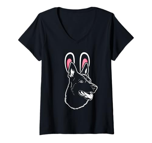 Damen Hund Malinois T-Shirt mit V-Ausschnitt Damen Hund Malinois T-Shirt mit V-Ausschnitt von Hunderasse Malinois