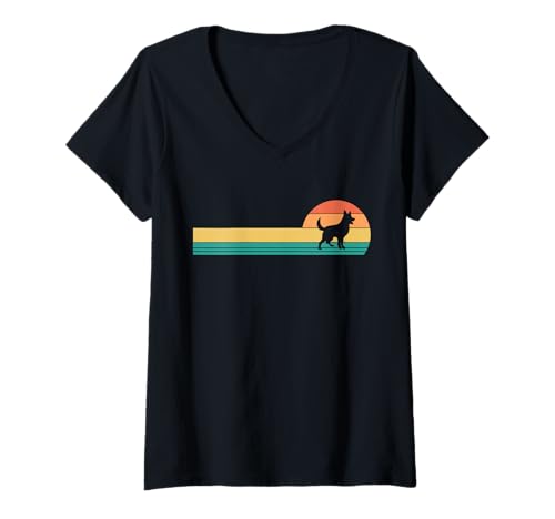 Damen Hund Malinois T-Shirt mit V-Ausschnitt Damen Hund Malinois T-Shirt mit V-Ausschnitt von Hunderasse Malinois