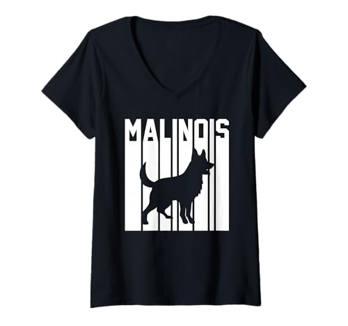 Damen Hund Malinois T-Shirt mit V-Ausschnitt Damen Hund Malinois T-Shirt mit V-Ausschnitt von Hunderasse Malinois