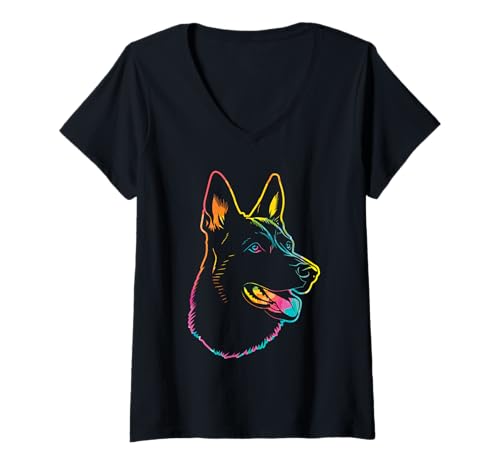 Damen Hund Malinois T-Shirt mit V-Ausschnitt Damen Hund Malinois T-Shirt mit V-Ausschnitt von Hunderasse Malinois