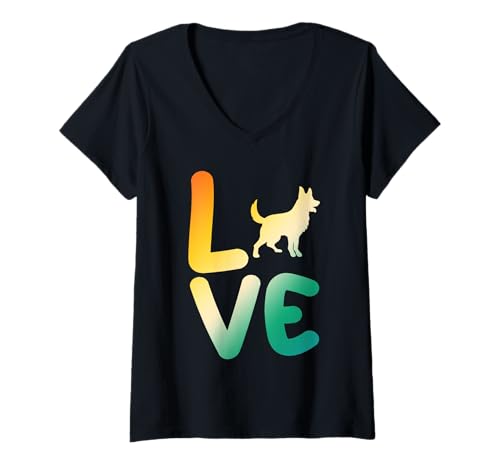 Damen Hund Malinois T-Shirt mit V-Ausschnitt Damen Hund Malinois T-Shirt mit V-Ausschnitt von Hunderasse Malinois