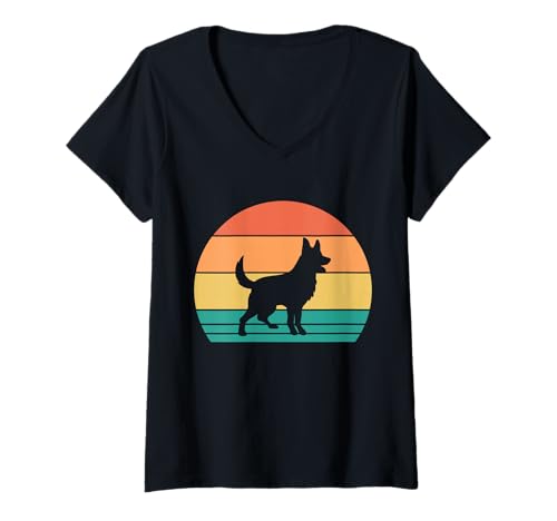 Damen Hund Malinois T-Shirt mit V-Ausschnitt Damen Hund Malinois T-Shirt mit V-Ausschnitt von Hunderasse Malinois
