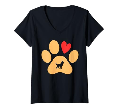 Damen Hund Malinois T-Shirt mit V-Ausschnitt Damen Hund Malinois T-Shirt mit V-Ausschnitt von Hunderasse Malinois