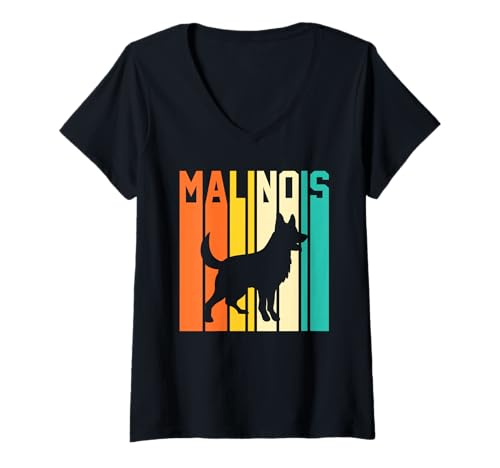 Damen Hund Malinois T-Shirt mit V-Ausschnitt Damen Hund Malinois T-Shirt mit V-Ausschnitt von Hunderasse Malinois