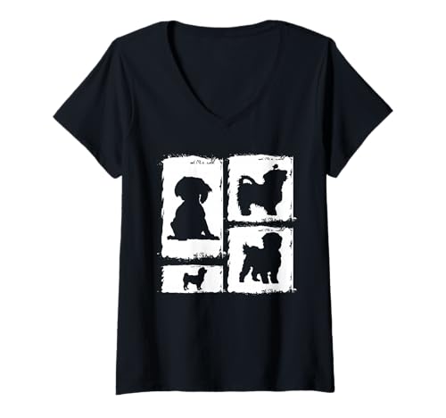 Damen Hund Malteser T-Shirt mit V-Ausschnitt Damen Hund Malteser T-Shirt mit V-Ausschnitt von Hunderasse Malteser