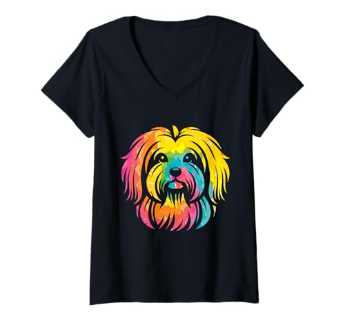 Damen Hund Malteser T-Shirt mit V-Ausschnitt Damen Hund Malteser T-Shirt mit V-Ausschnitt von Hunderasse Malteser