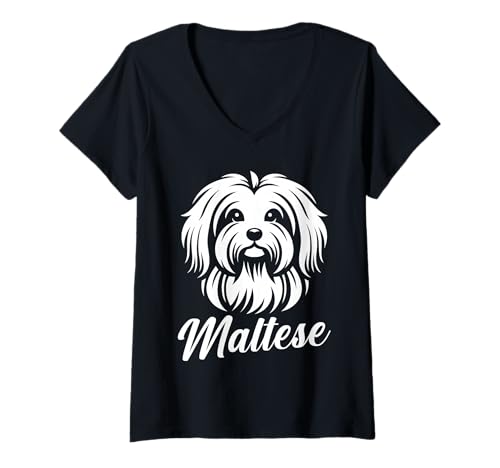 Damen Hund Malteser T-Shirt mit V-Ausschnitt Damen Hund Malteser T-Shirt mit V-Ausschnitt von Hunderasse Malteser