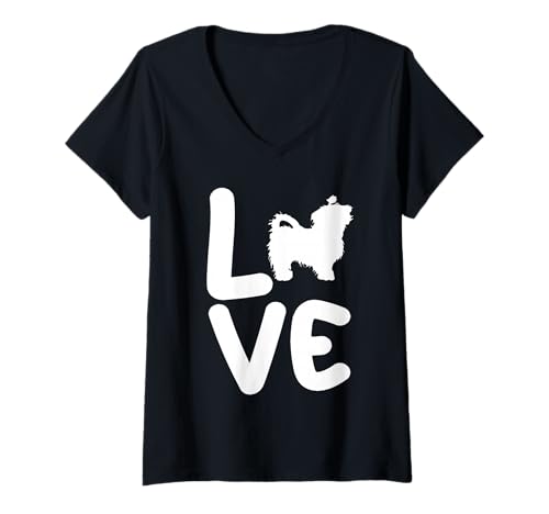 Damen Hund Malteser T-Shirt mit V-Ausschnitt Damen Hund Malteser T-Shirt mit V-Ausschnitt von Hunderasse Malteser