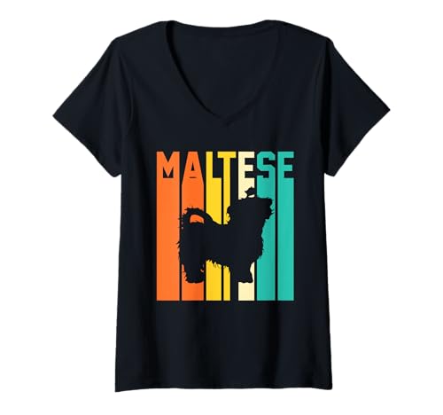 Damen Hund Malteser T-Shirt mit V-Ausschnitt Damen Hund Malteser T-Shirt mit V-Ausschnitt von Hunderasse Malteser