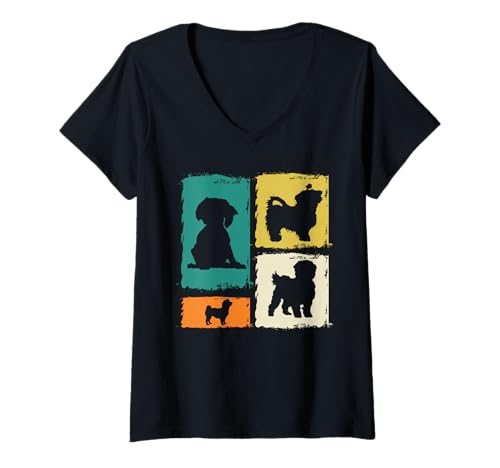 Damen Hund Malteser T-Shirt mit V-Ausschnitt Damen Hund Malteser T-Shirt mit V-Ausschnitt von Hunderasse Malteser