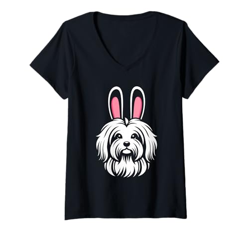 Damen Hund Malteser T-Shirt mit V-Ausschnitt Damen Hund Malteser T-Shirt mit V-Ausschnitt von Hunderasse Malteser
