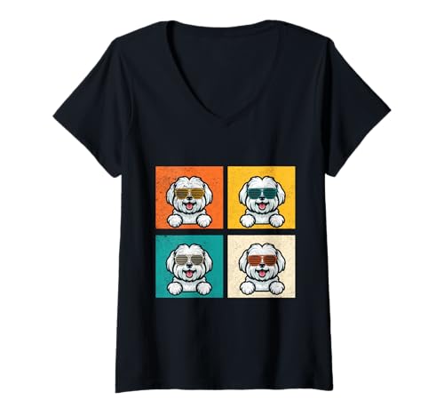 Damen Hund Malteser T-Shirt mit V-Ausschnitt Damen Hund Malteser T-Shirt mit V-Ausschnitt von Hunderasse Malteser