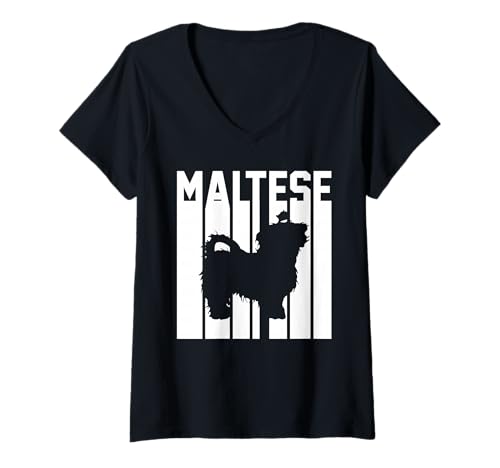 Damen Hund Malteser T-Shirt mit V-Ausschnitt Damen Hund Malteser T-Shirt mit V-Ausschnitt von Hunderasse Malteser