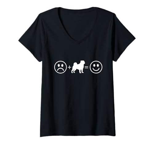 Damen Hund Mops T-Shirt mit V-Ausschnitt Damen Hund Mops T-Shirt mit V-Ausschnitt von Hunderasse Mops