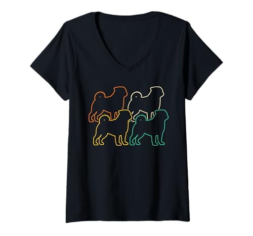 Damen Hund Mops T-Shirt mit V-Ausschnitt Damen Hund Mops T-Shirt mit V-Ausschnitt von Hunderasse Mops