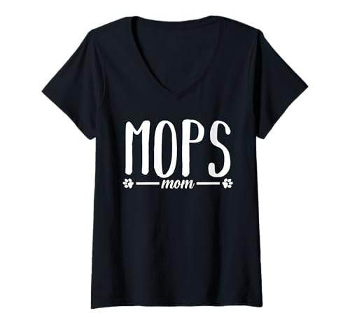 Damen Hund Mops T-Shirt mit V-Ausschnitt Damen Hund Mops T-Shirt mit V-Ausschnitt von Hunderasse Mops