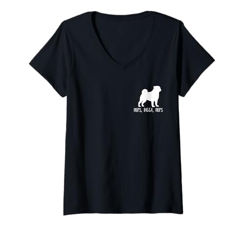 Damen Hund Mops T-Shirt mit V-Ausschnitt Damen Hund Mops T-Shirt mit V-Ausschnitt von Hunderasse Mops