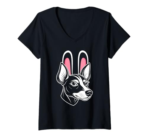 Damen Hund Pinscher T-Shirt mit V-Ausschnitt Damen Hund Pinscher T-Shirt mit V-Ausschnitt von Hunderasse Pinscher